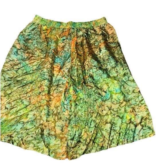 Vintage Sybil 100% Silk Shorts Large Tie Dye Green Gold Orange - Picture 6 of 8